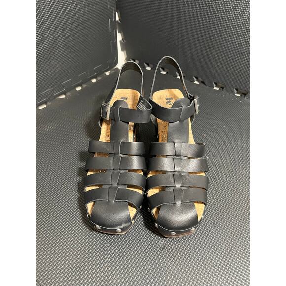 Korks Whitney Platform Sandal Women’s Black Wood‎ Grain Studded Fisherman Size 8 - Picture 2 of 8